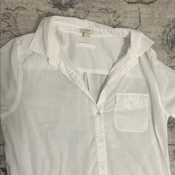 J.Crew White Popover Shirt | Half Button Down |Cotton | Relaxed Fit | Small - Picture 3 of 4
